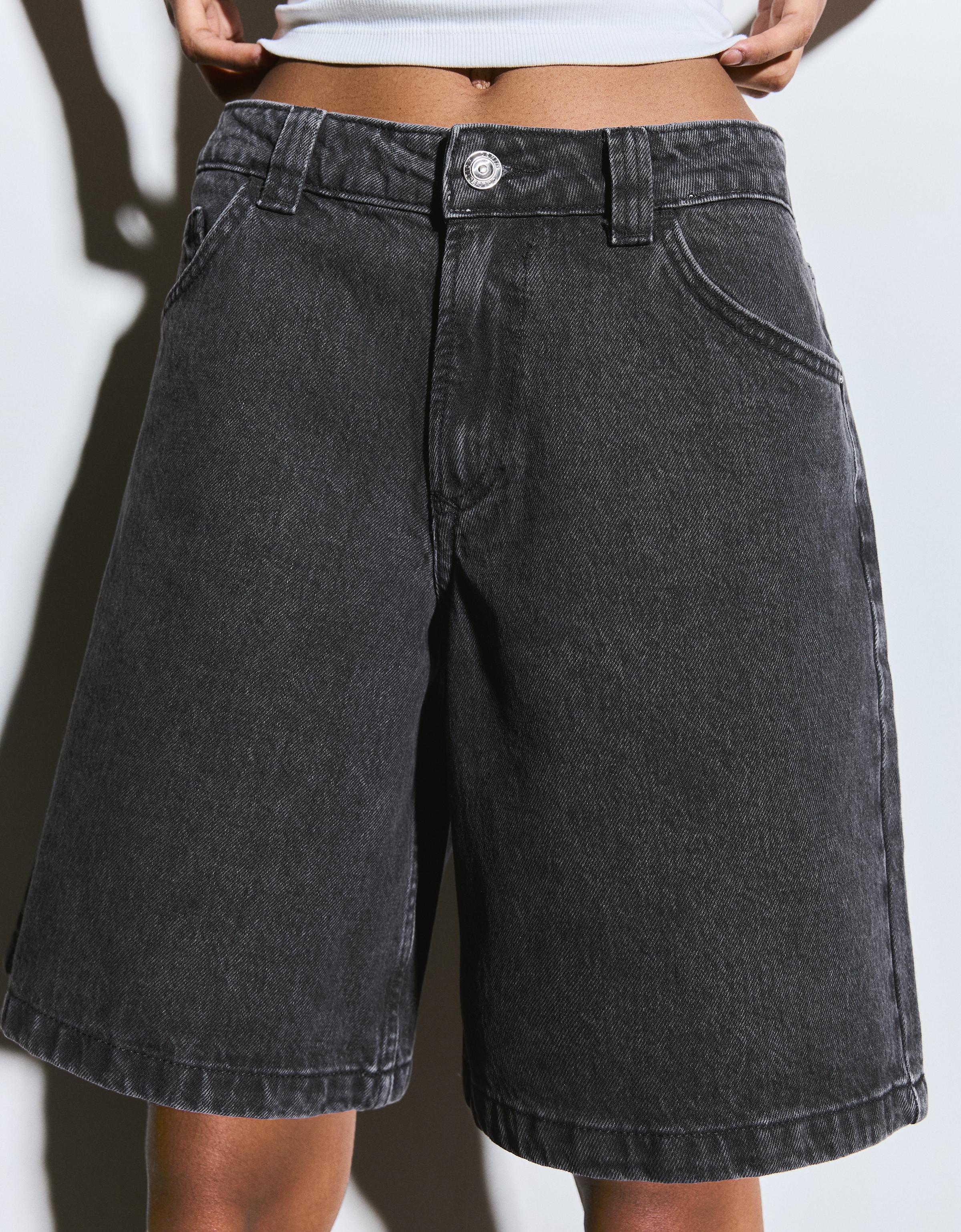 Baggy denim Bermuda shorts — Black