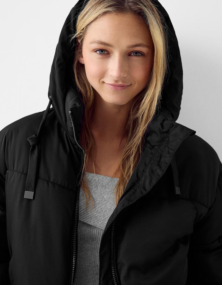 Oversize hooded puffer jacket-Black-2