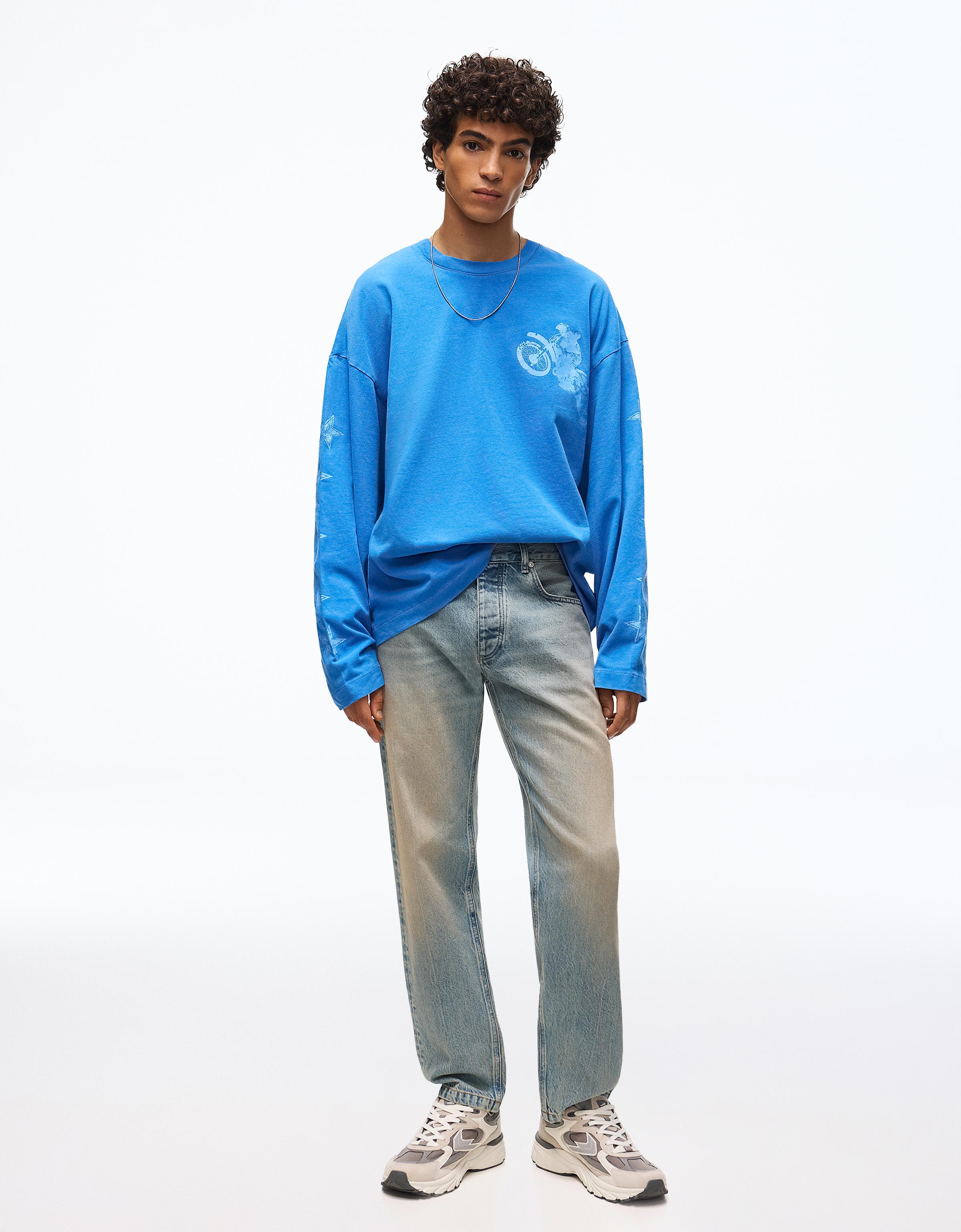 Bershka Jeans Slim Hombre Azul Lavado