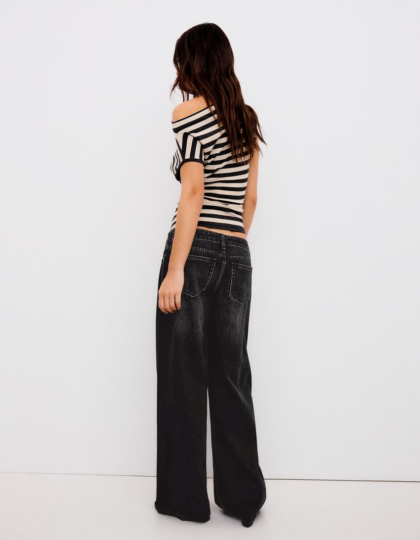 Jeans wide leg taille basse-Noir