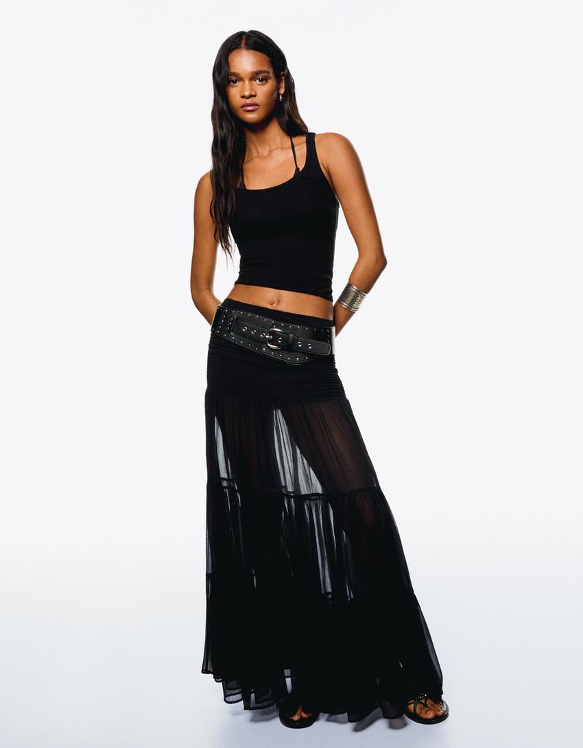 Falda maxi plisada-Negro-2