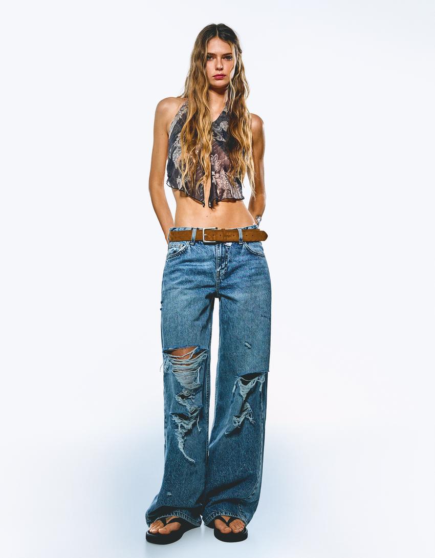 Ripped boyfriend jeans-Light blue-0
