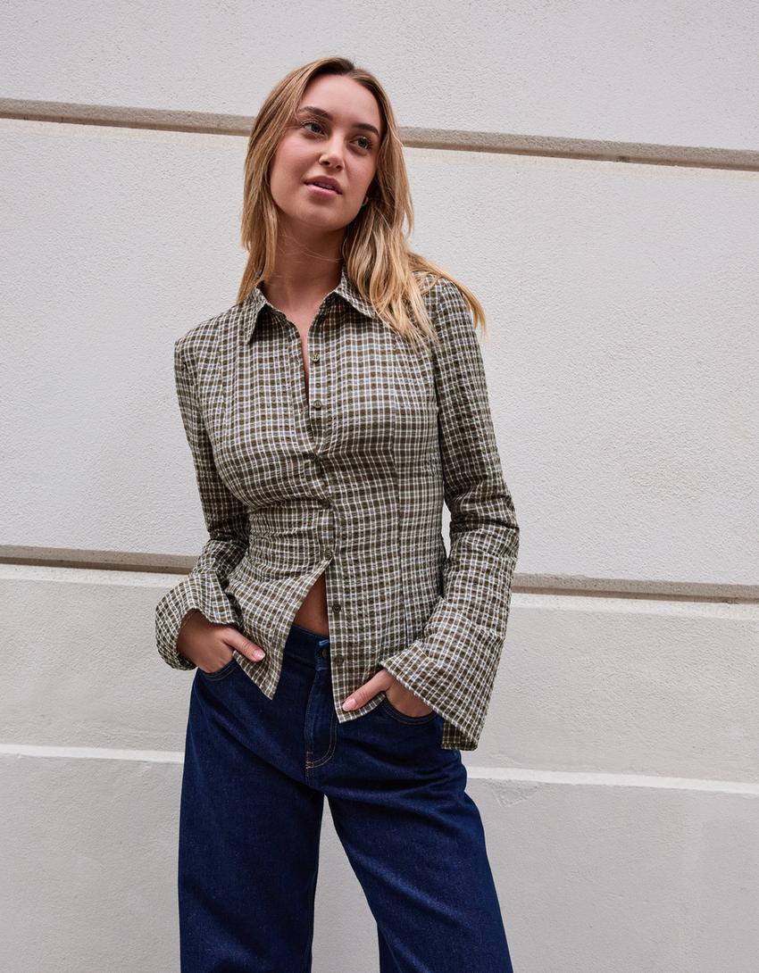 Chemise ajustée à manches cloche-Kaki