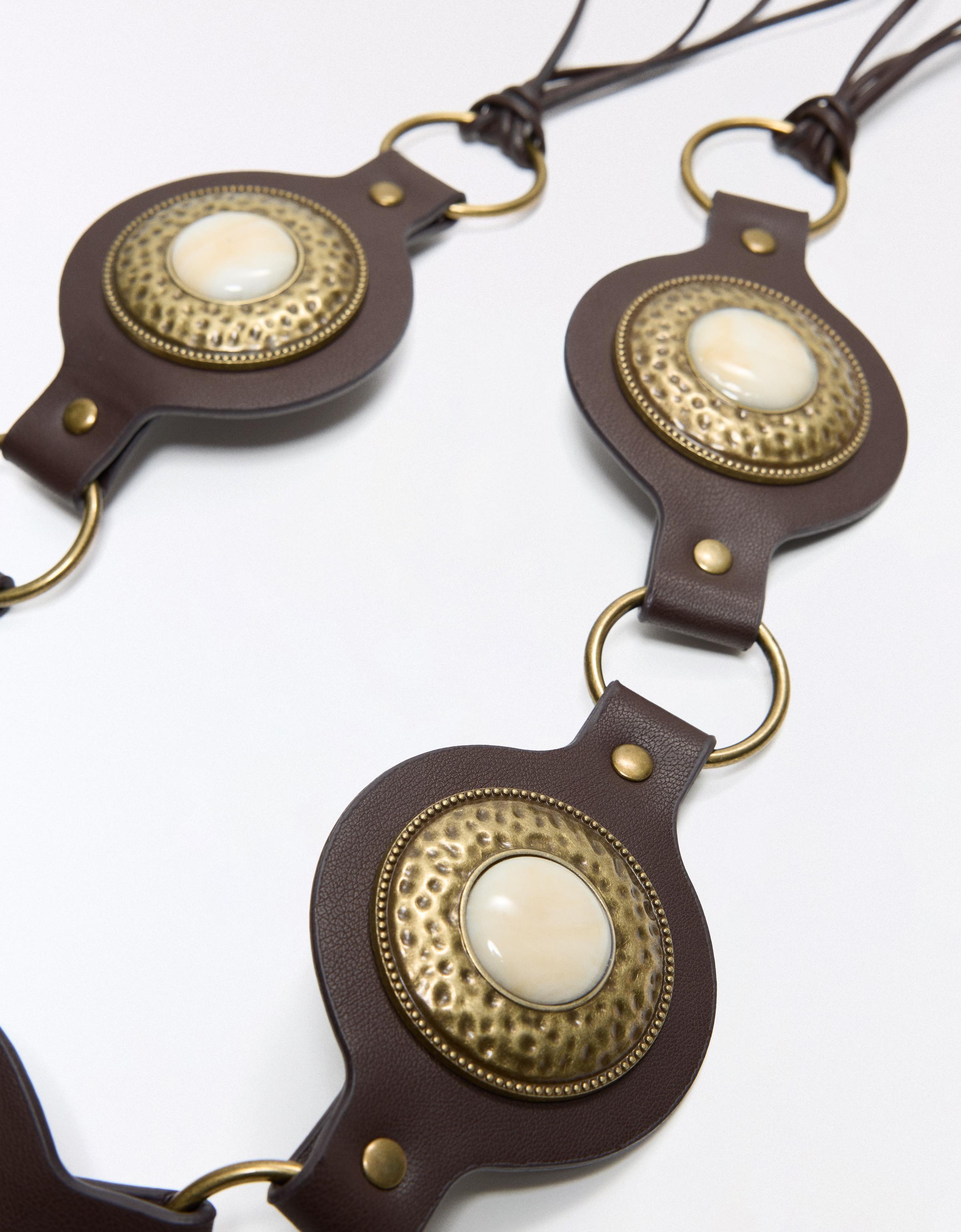 Stone medallion belt — Brown