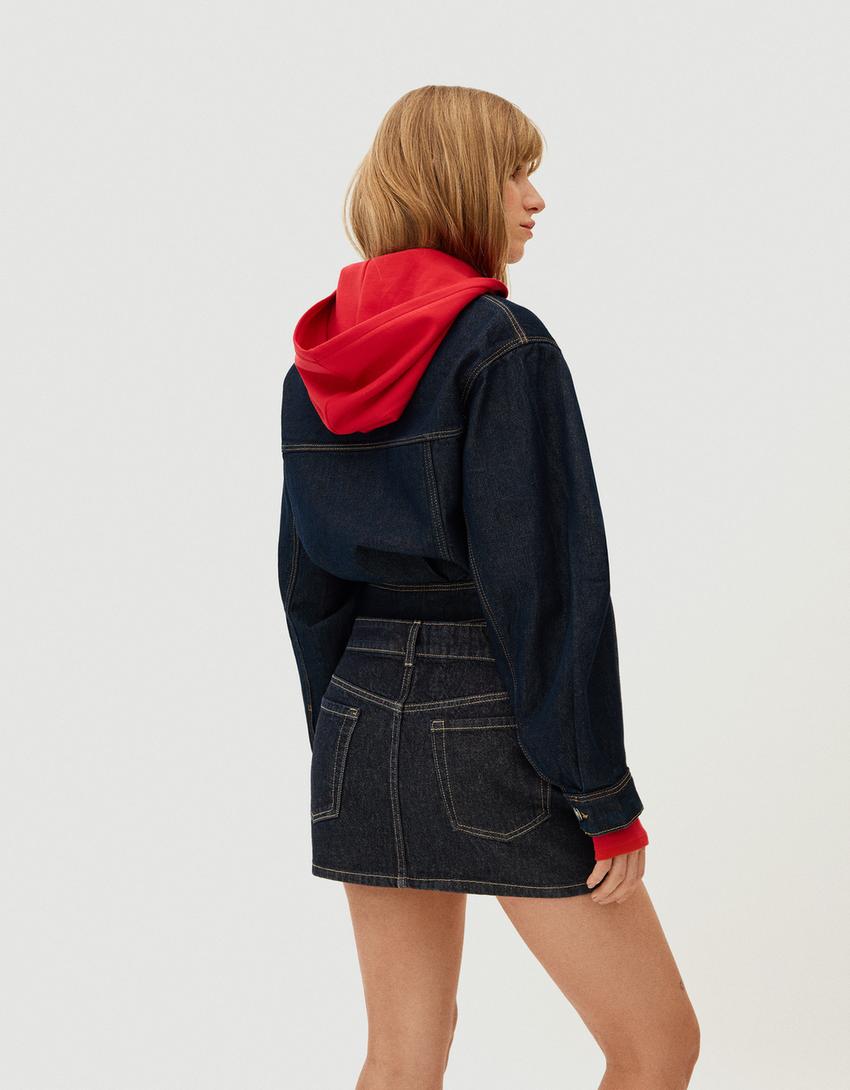 Cazadora denim balloon cropped-Marino