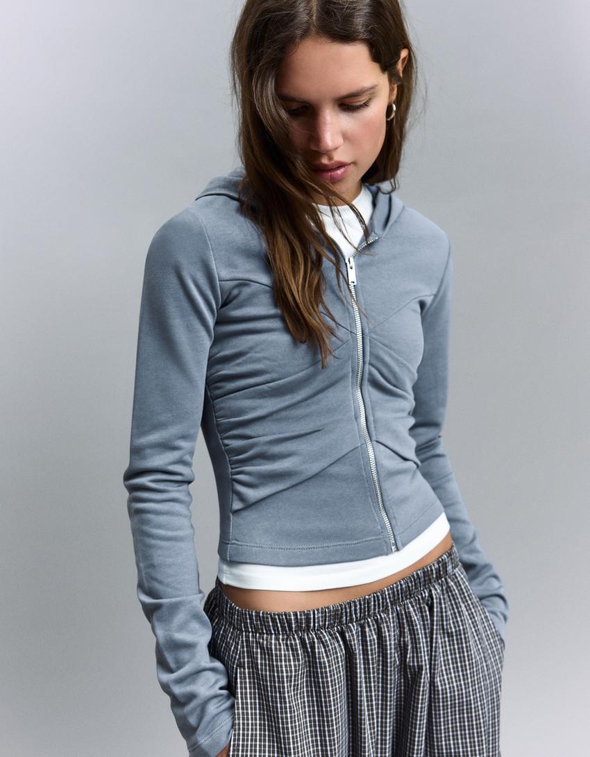 Draped jacket with hood-Grey