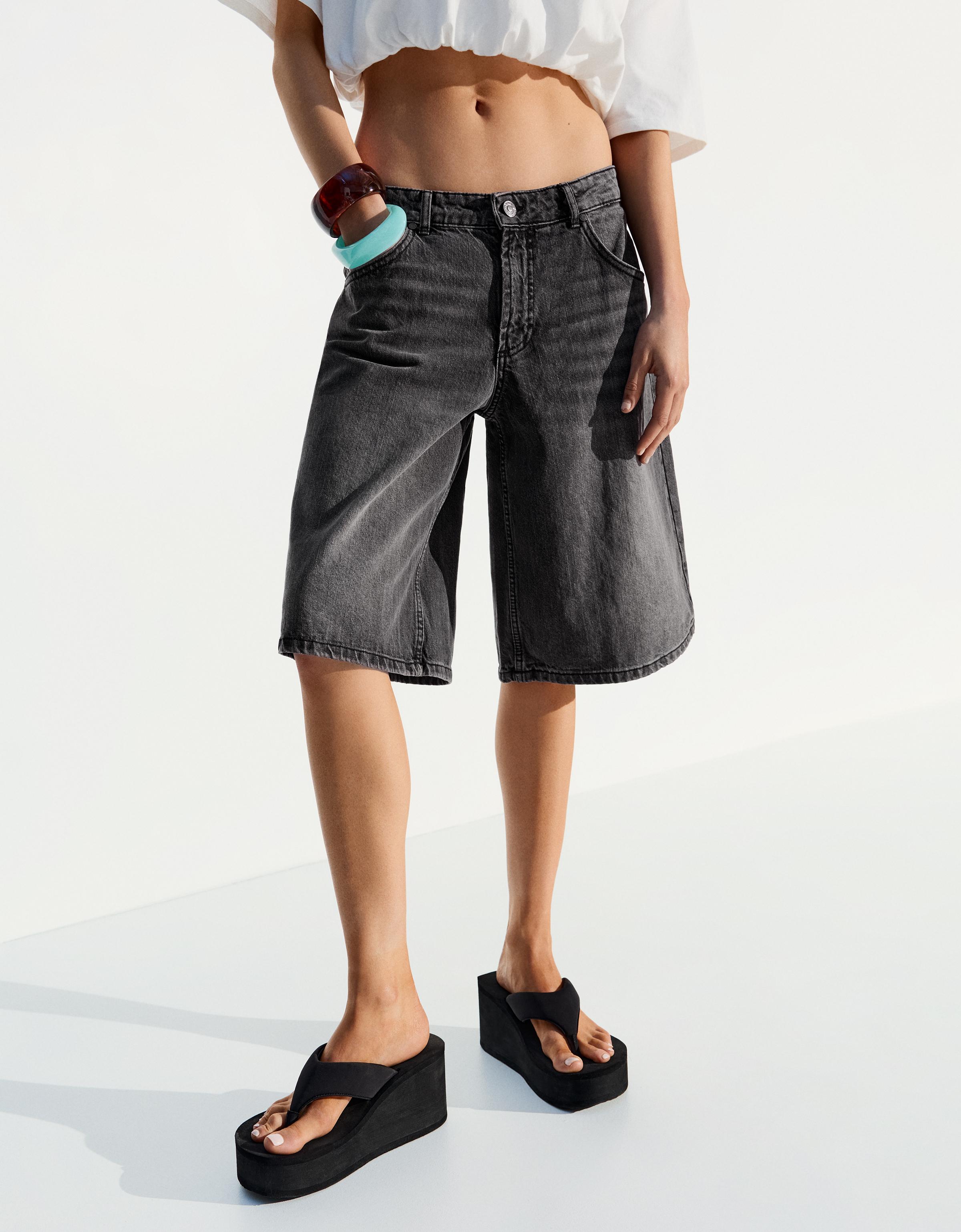 Baggy denim Bermuda shorts — Black