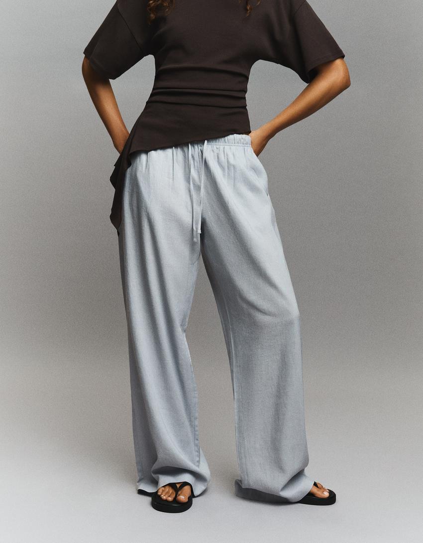 Elasticated waist trousers-Grey