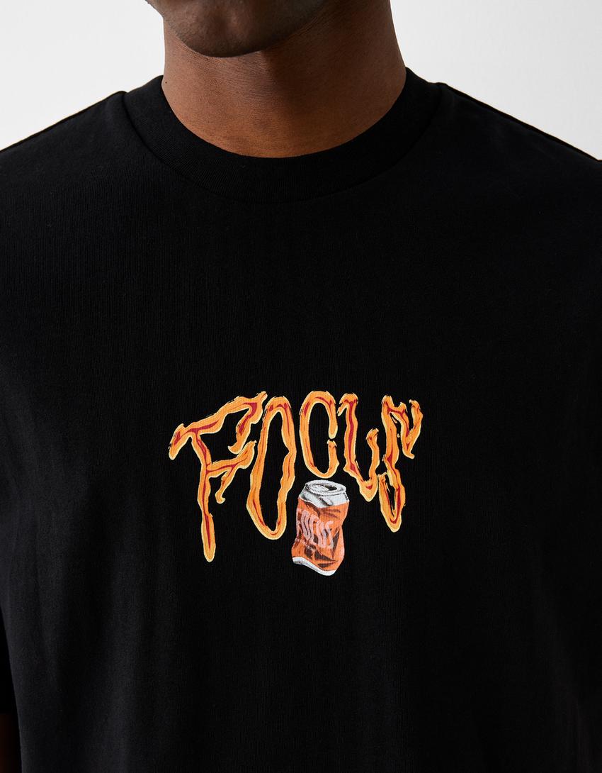 T-shirt manches courtes boxy fit imprimé-Noir-6
