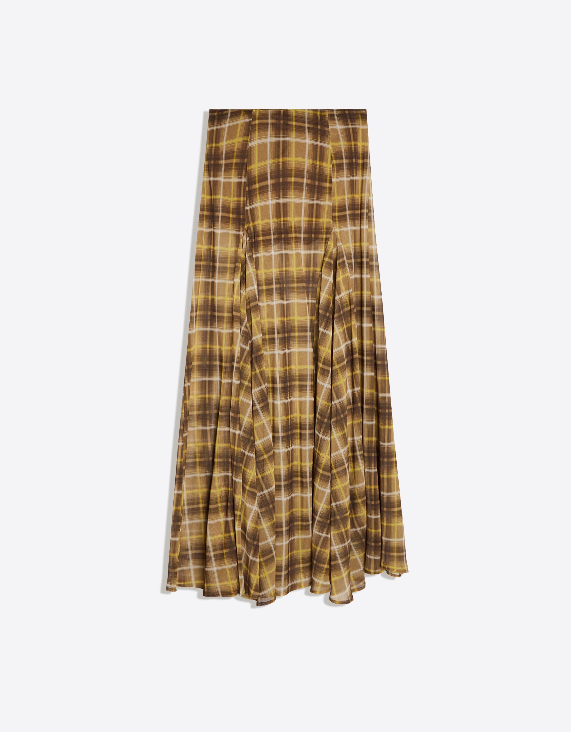 Flowy checked midi skirt — Camel
