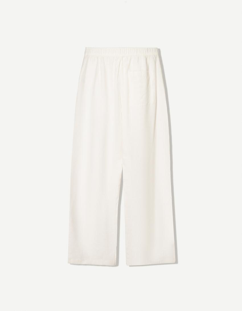 Pantalón wide leg jogger con lino