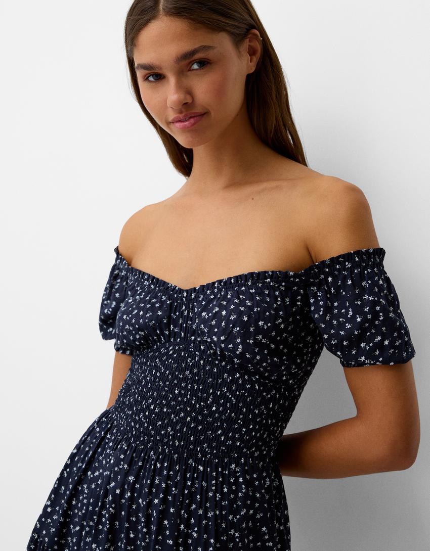 فستان قصير بطبعة زهور وأكمام قصيرة-متعدد الألوان-3