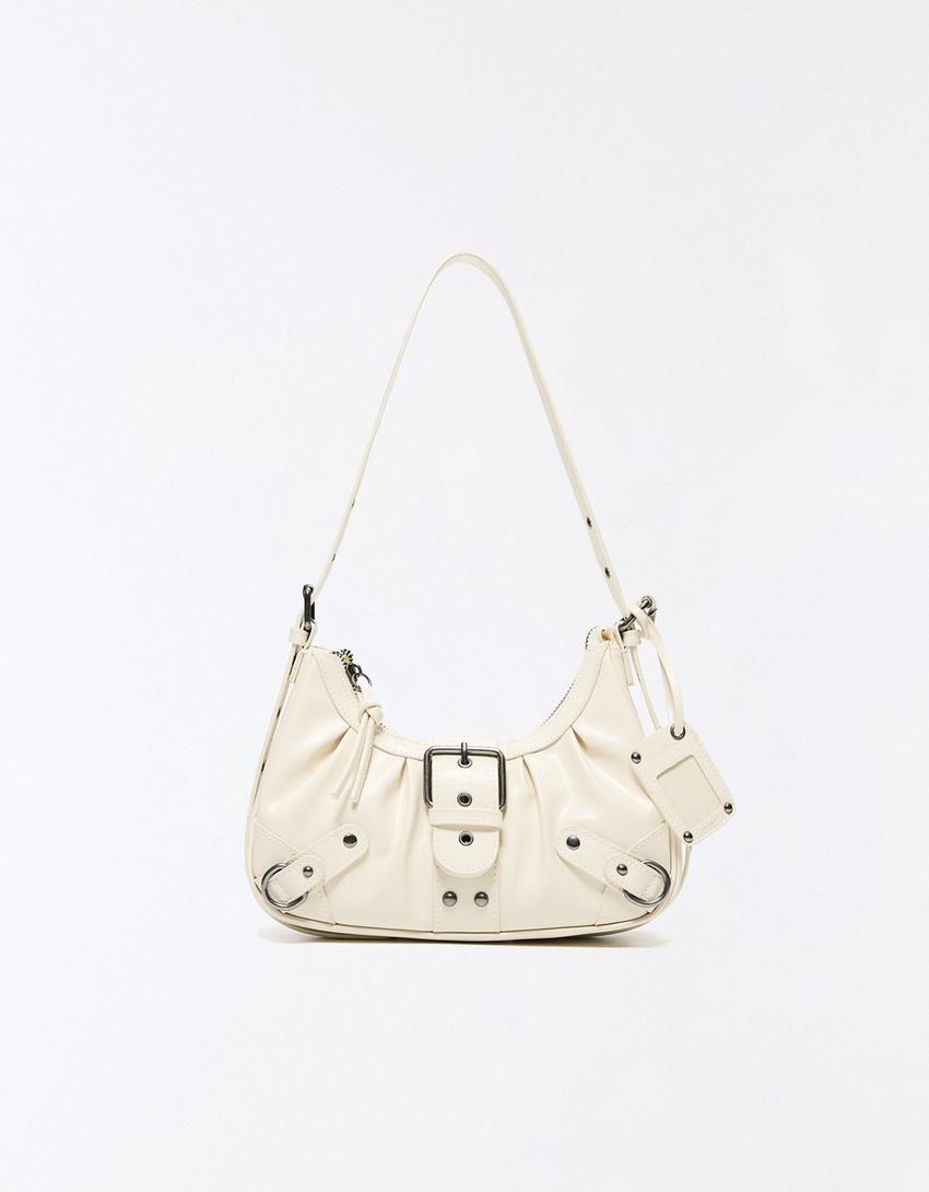 Shoulder bag with buckle-Cream