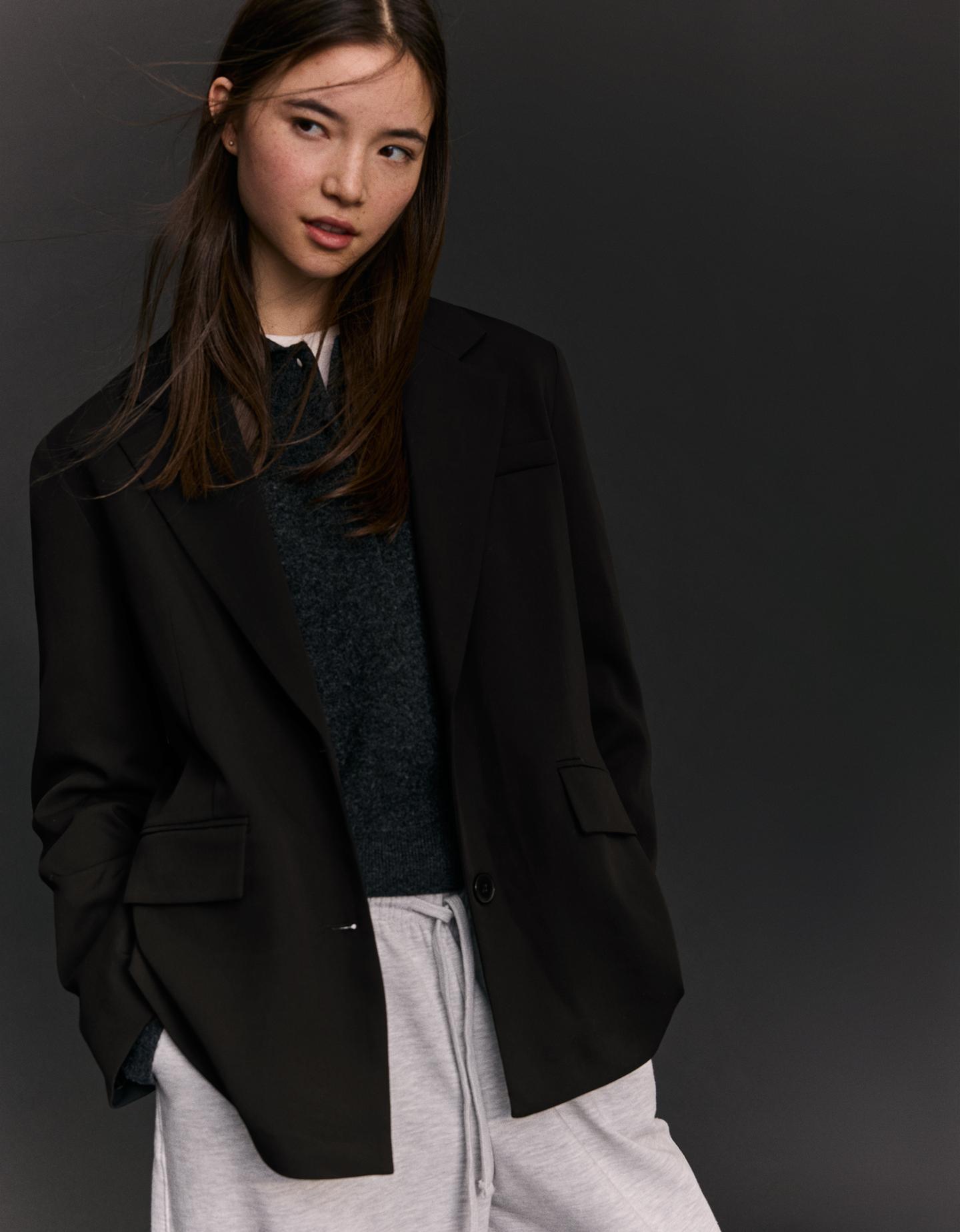 Bershka Blazer Básica Mujer Negro