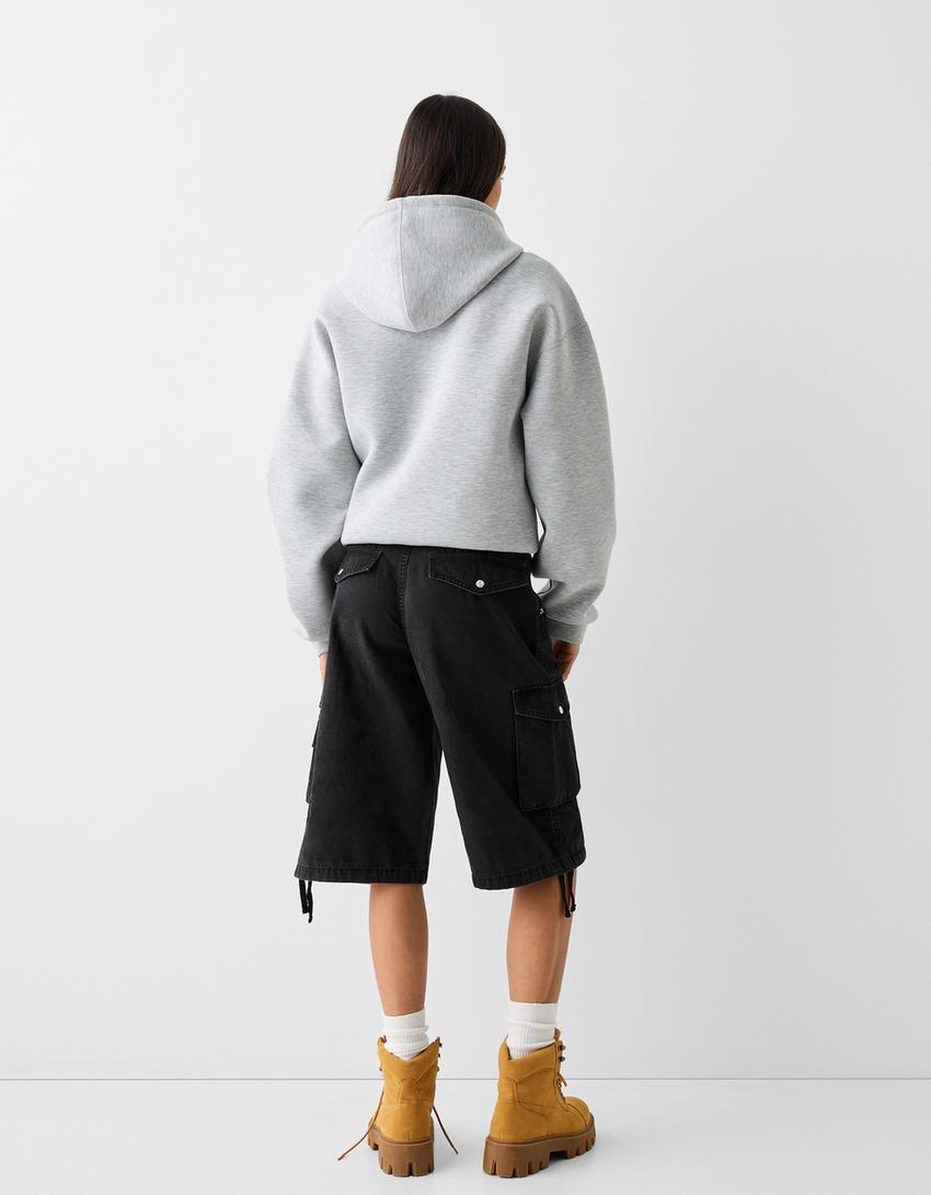 Памучни карго бермуди с разпусната кройка-Черно-2