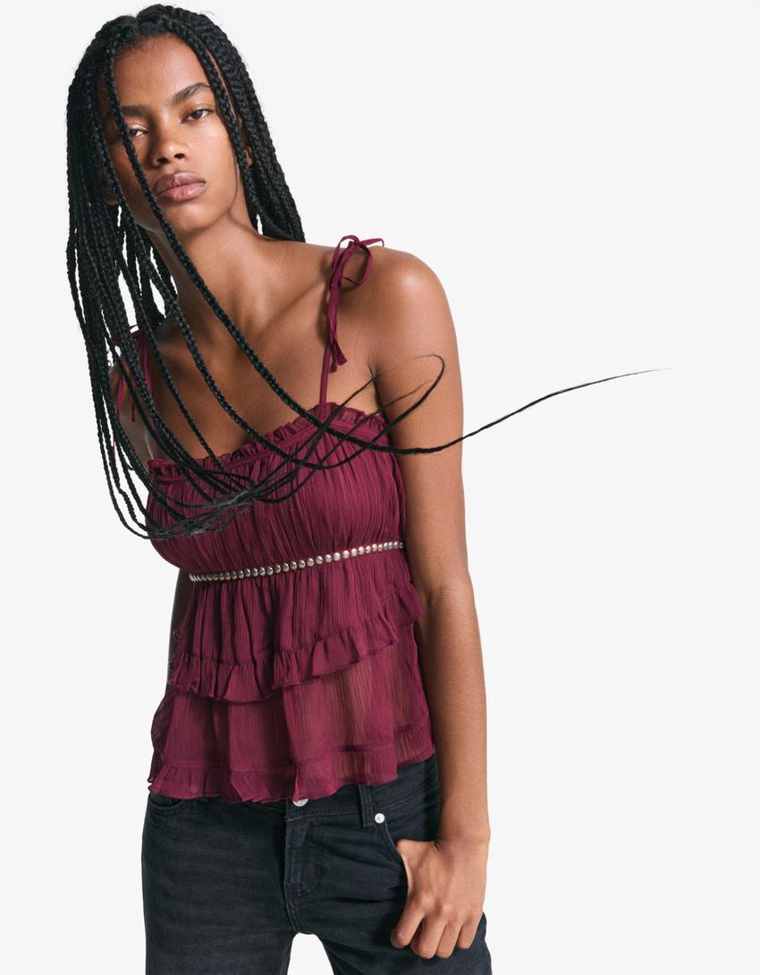 Rustieke top met bandjes en studs-Granaat