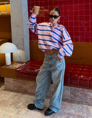 Loose fit paint-effect jeans — Light blue 3