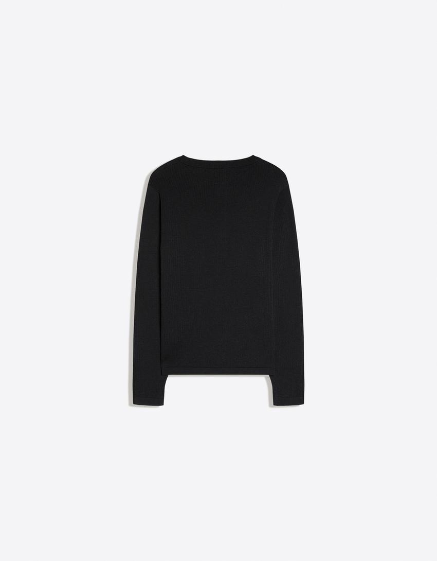 Maglia in maglia con collo a serafino-Nero