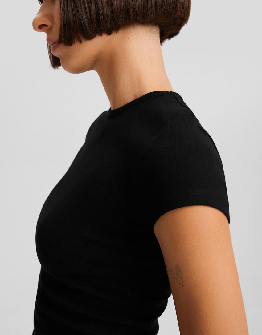 Short sleeve crew neck T-shirt-Black-3