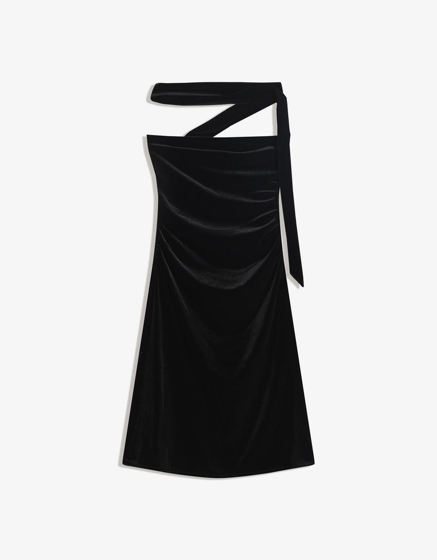 Vestido mini bandeau velvet pañuelo-Negro