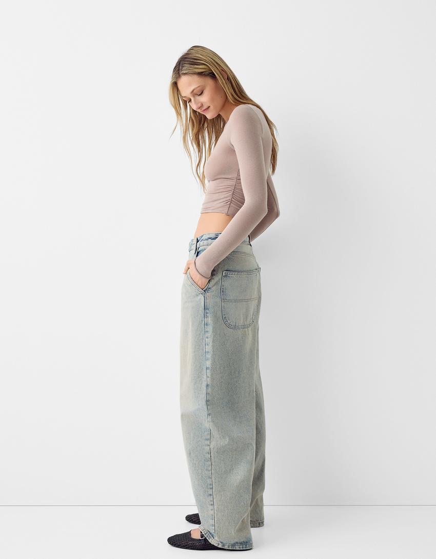 تيشرت بأكمام طويلة ورقبة بوت وخياطة-رملي-3