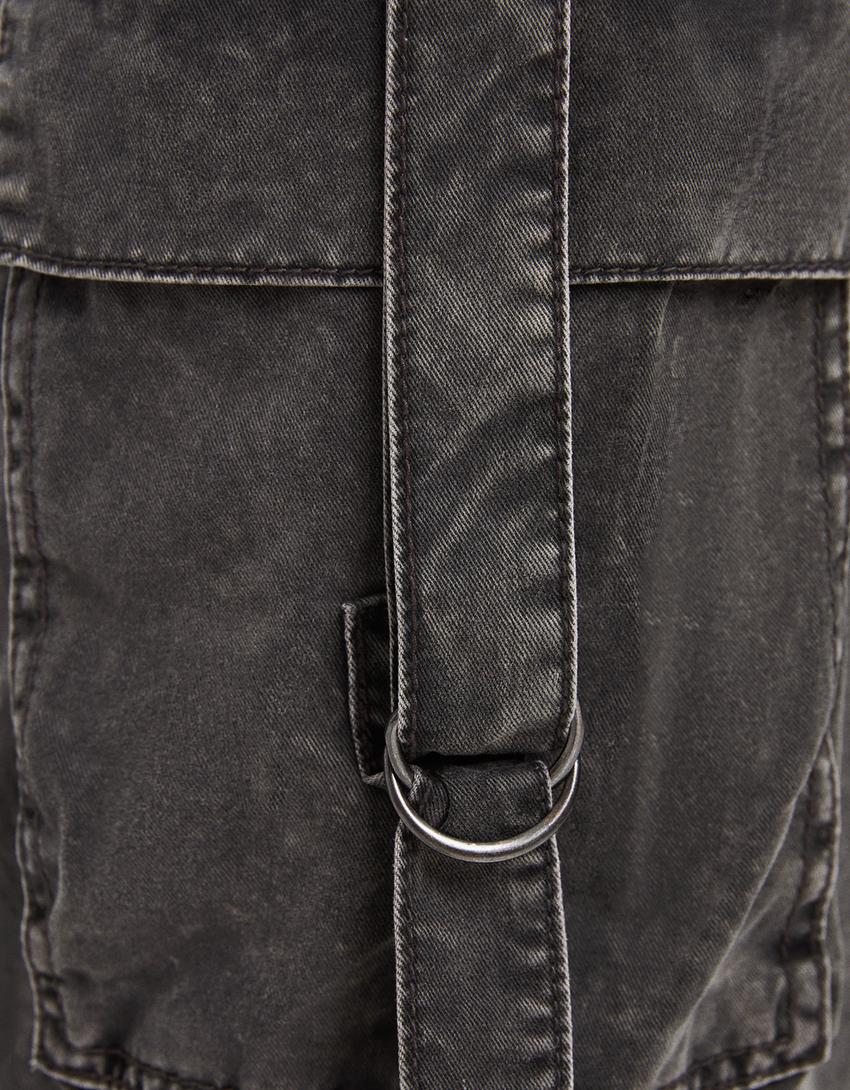 Cotton cargo trousers with straps-Grey-5