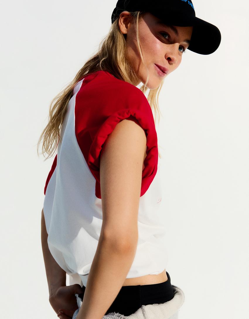 Printed raglan T-shirt-Red