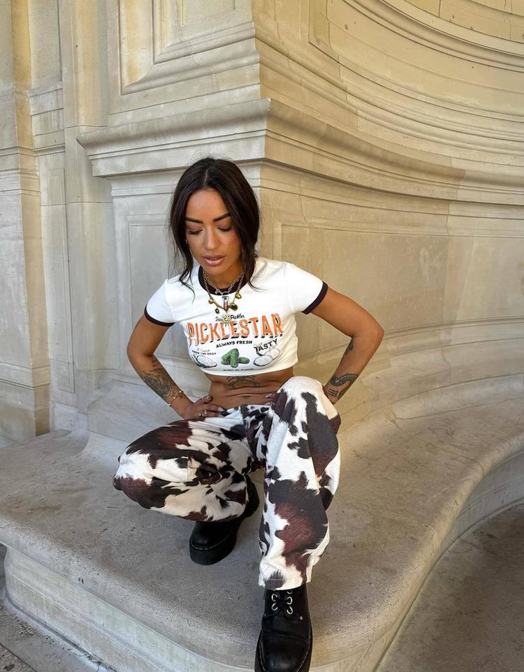 Printed ribbed short sleeve T-shirt