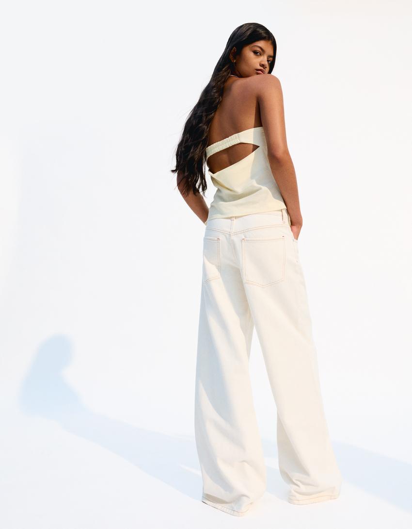 Linen blend bandeau top-Yellow