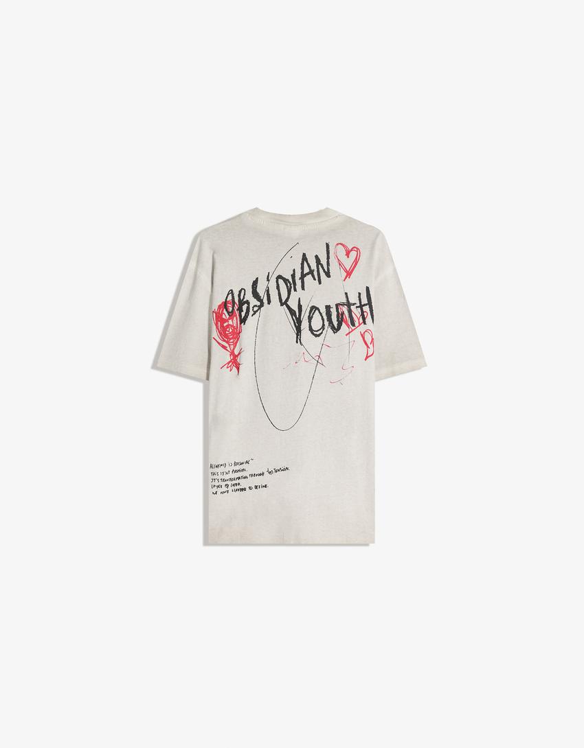Kortärmad t-shirt med tryck-Mörkgrå