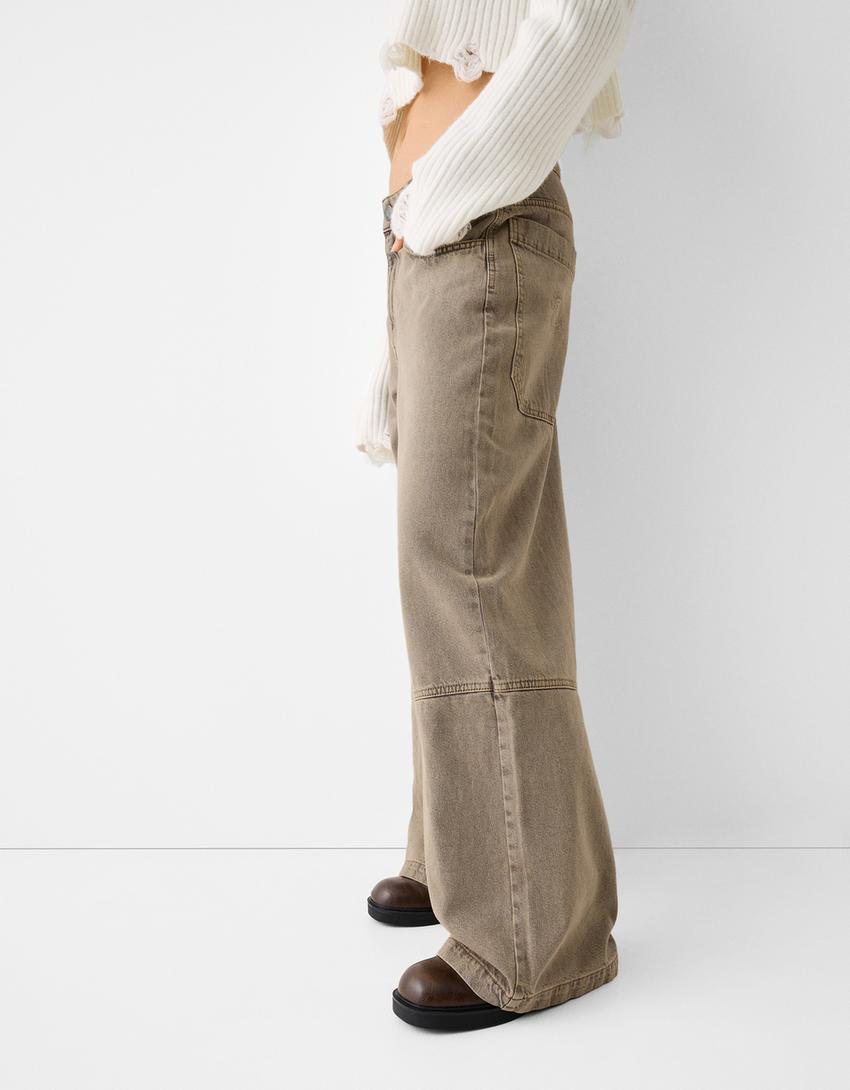 Wide-leg skater-fit twill trousers-Brown-5