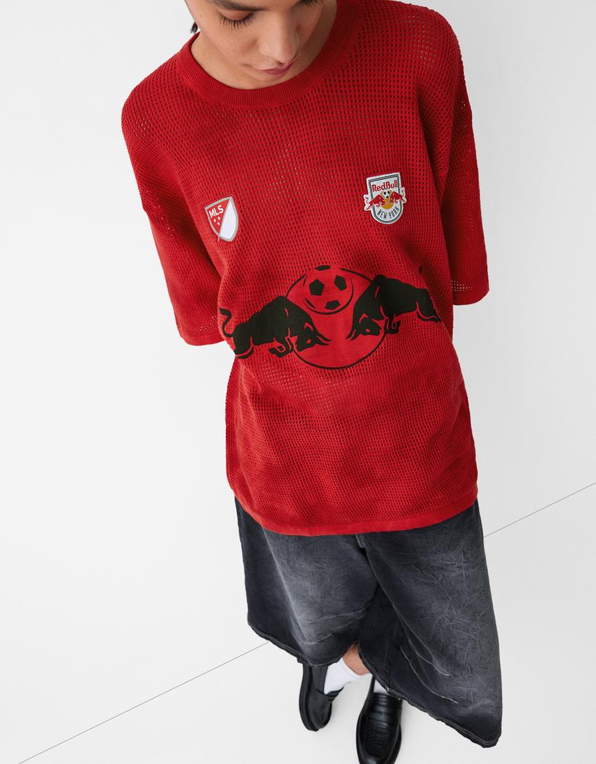 Мрежеста фланелка „New York Red Bulls“ с мотив tie-dye-Червено-3