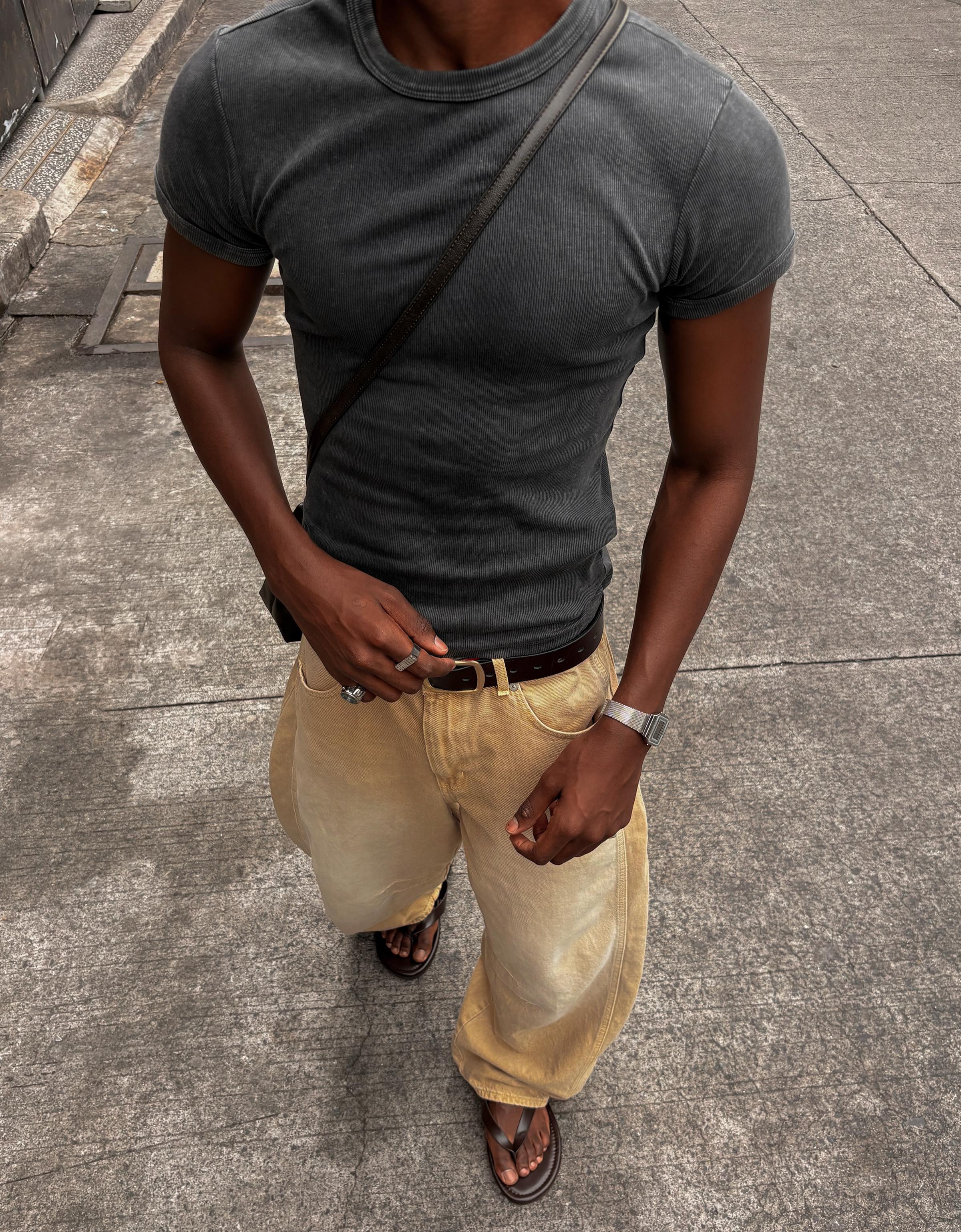 Slim fit ribbed T-shirt — Grey