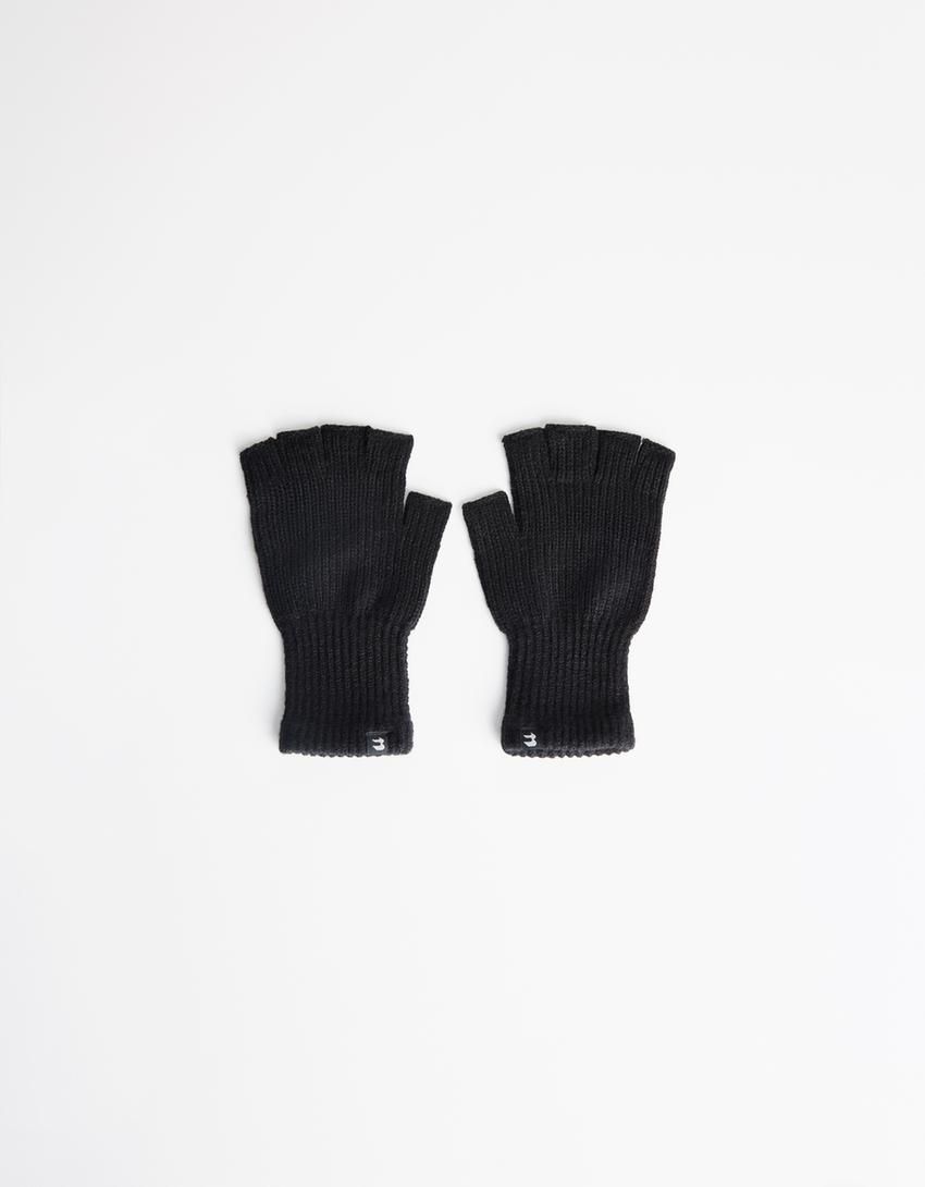 Guanti senza dita in maglia-Nero