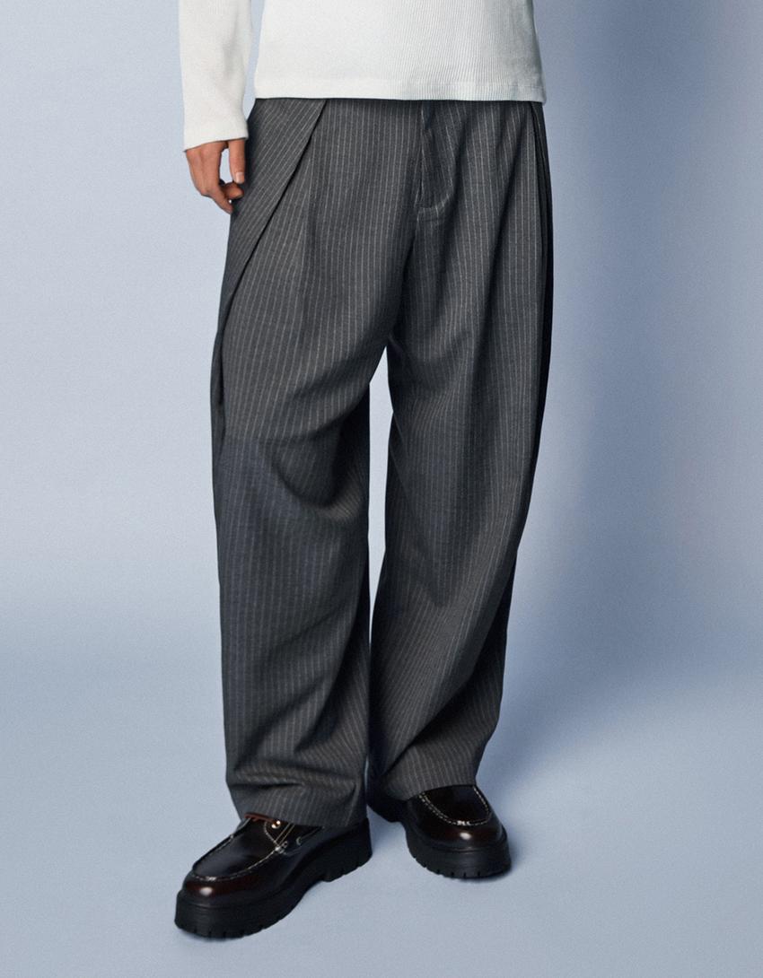 Pantalon super baggy fit rayures tennis-Gris