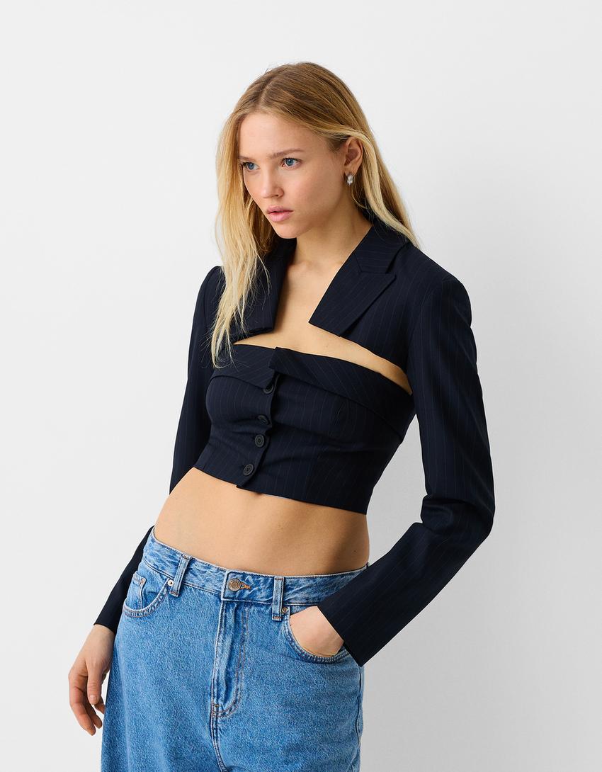 Pinstripe blazer-Navy-0