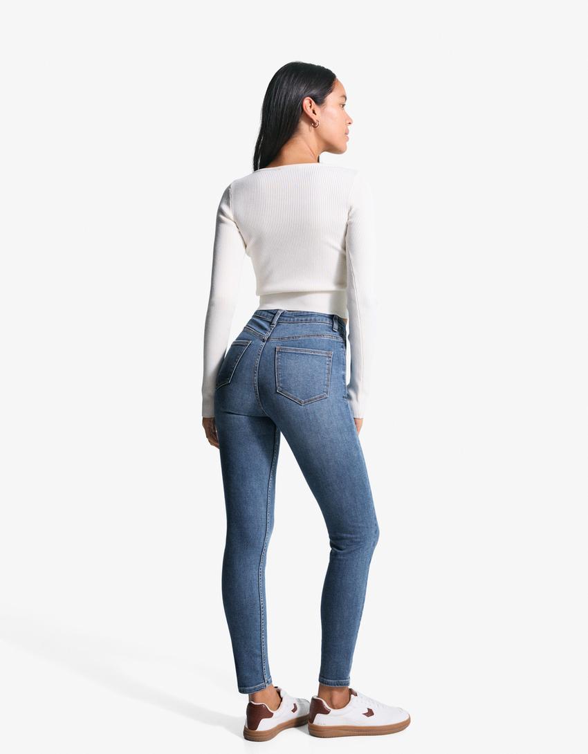 Super high-waist soft skinny jeans-Light blue