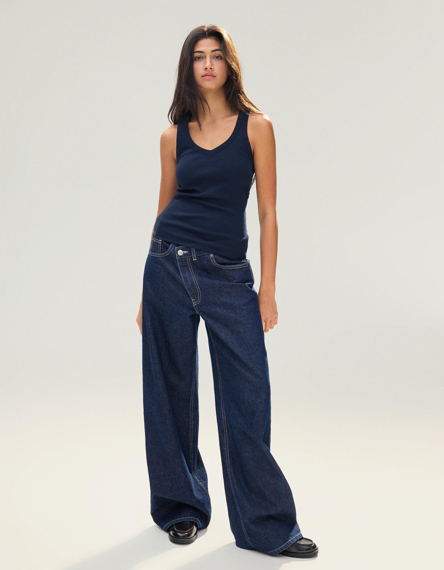 Bershka Canotta Scollo A V Donna Xxs Marino