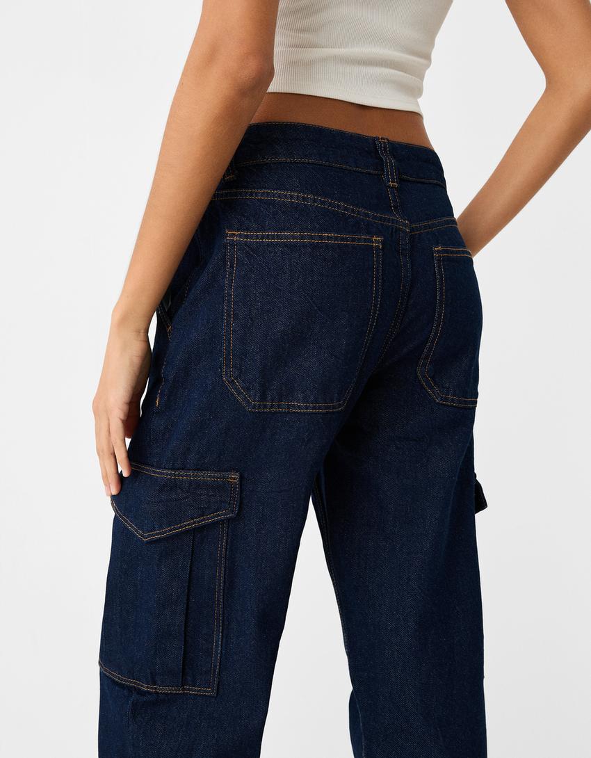 بنطال جينز كارغو بقصّة مستقيمة-أزرق-5