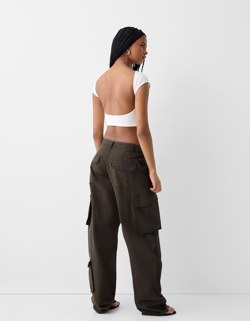 Voluminous multipocket cargo trousers-Khaki
