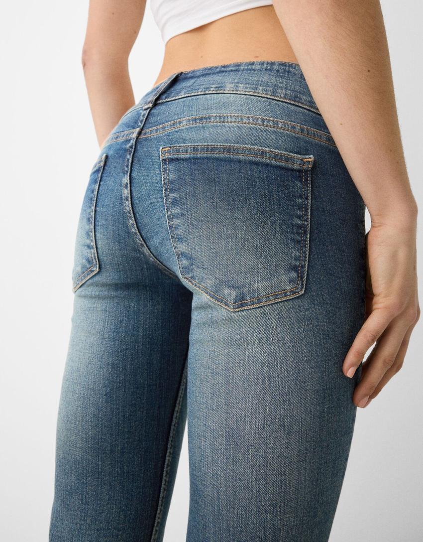 Low waist bootcut jeans-Gewassen blauw-3