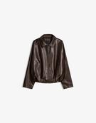 Belted leather effect bomber jacket
