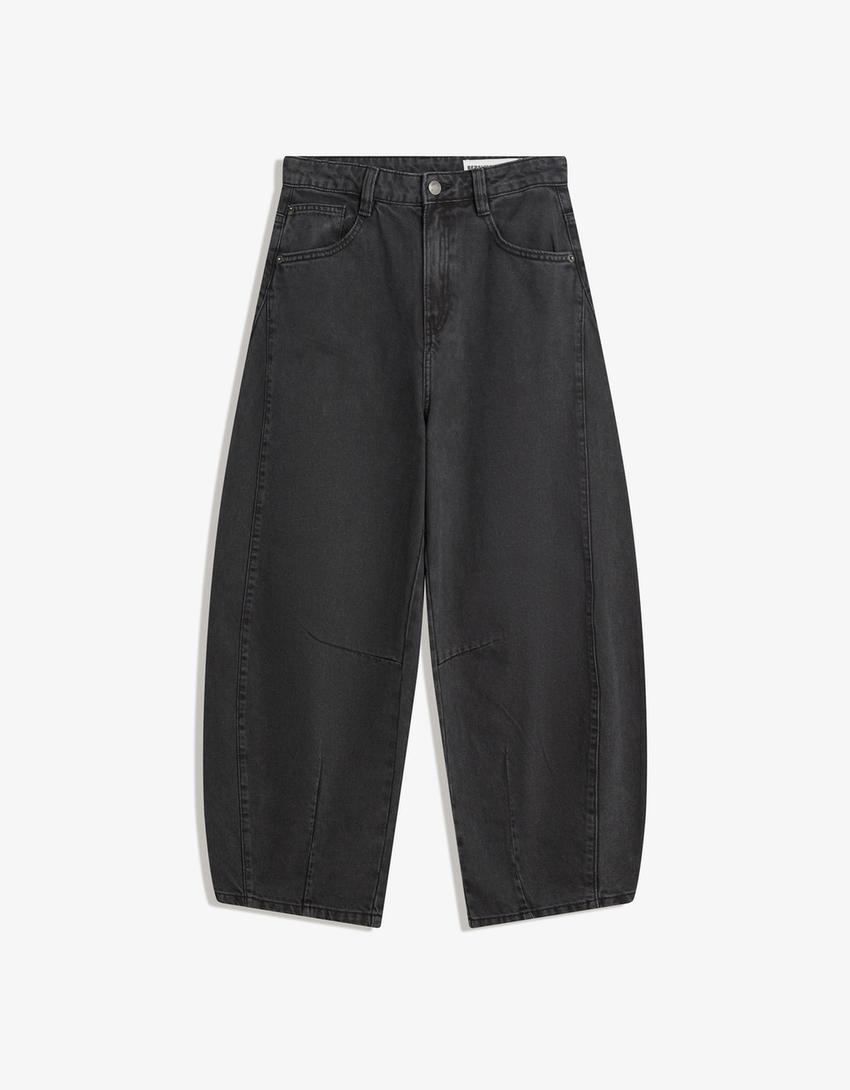 Pantalon barrel fit cropped-Gris-3