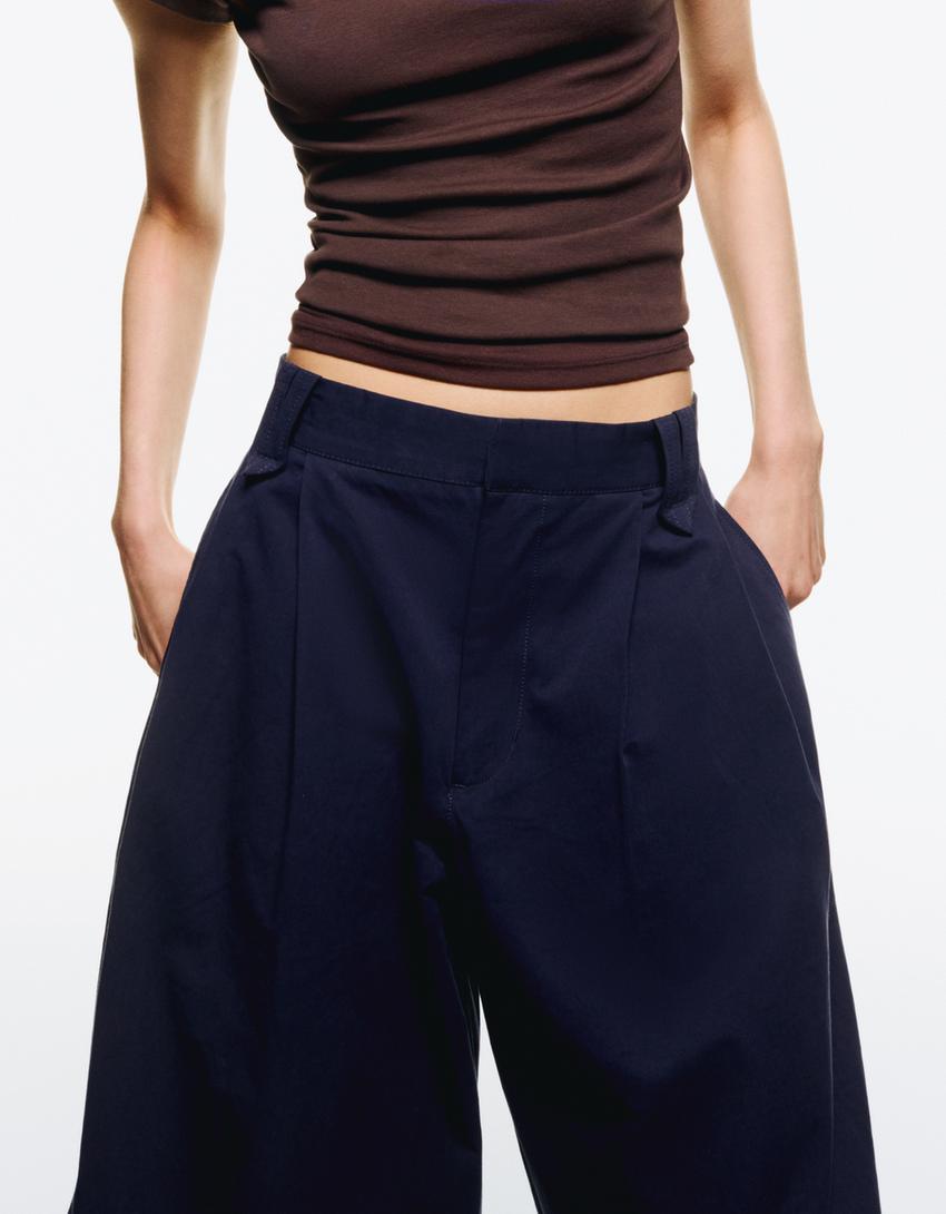 Balloon fit trousers with darts-Dark blue-2