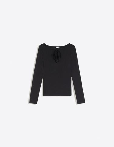 Long sleeve T-shirt with tie-fastening neckline — Black 5