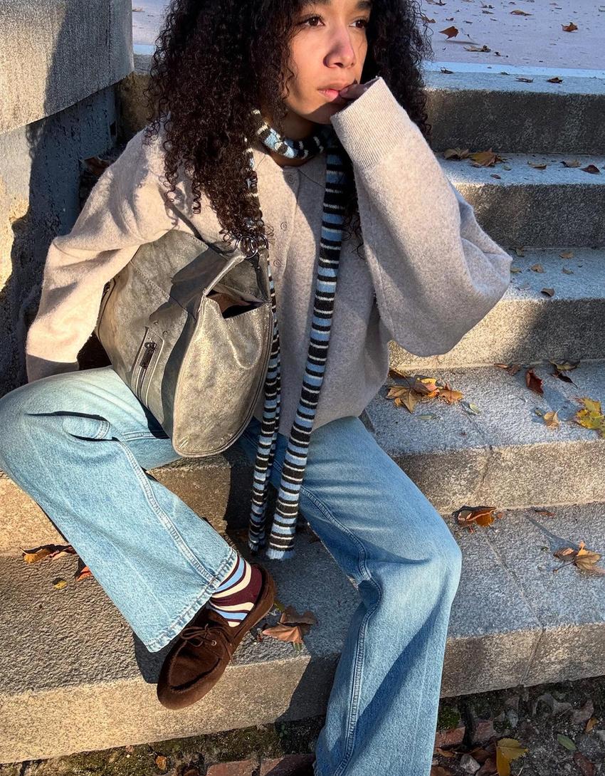 Extra-long striped scarf-Blue