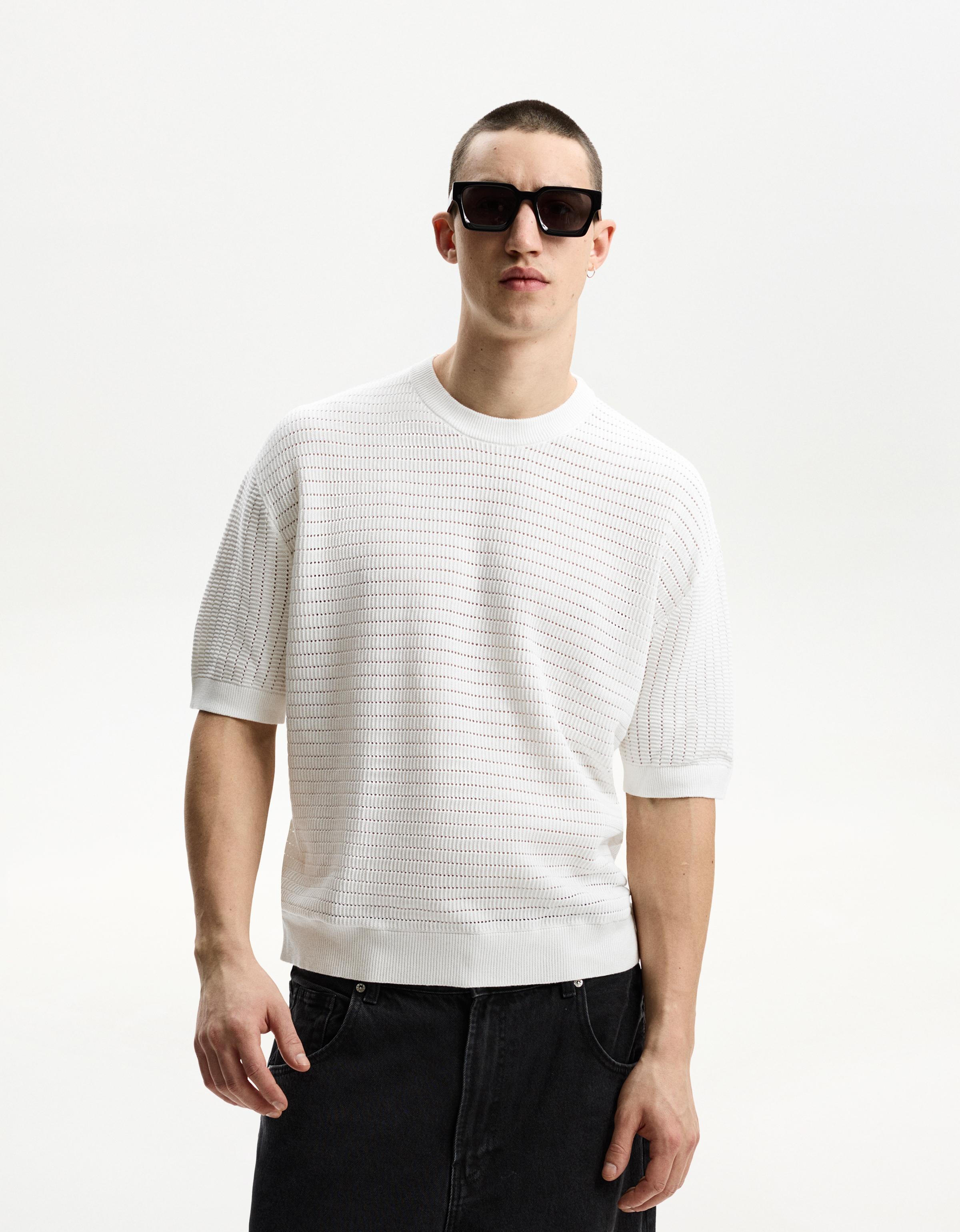 Bershka T-Shirt Mit Strukturmuster Herren Xs Weiss