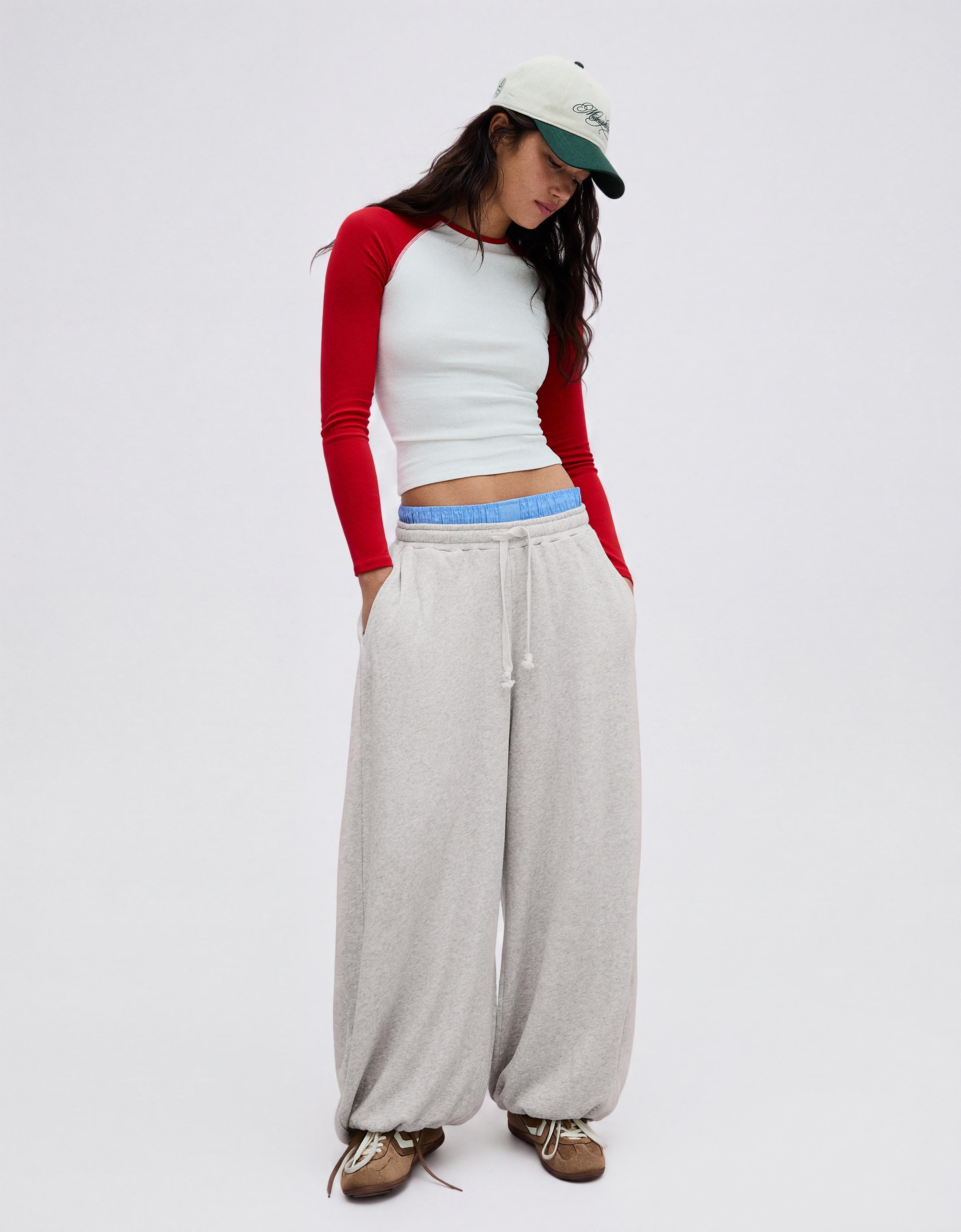 Balloon fit plush dancer trousers — Grey