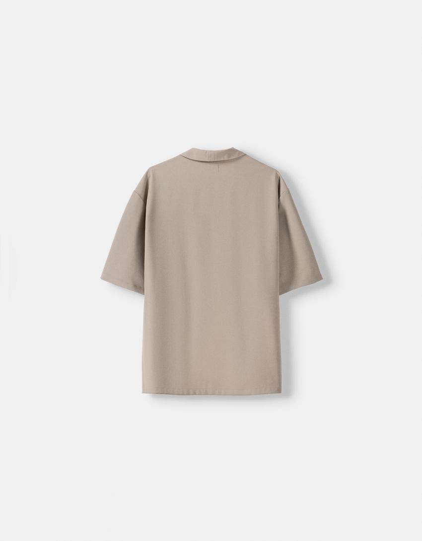 Chemise manches courtes tailoring boxy fit cache-cœur-Sable-6