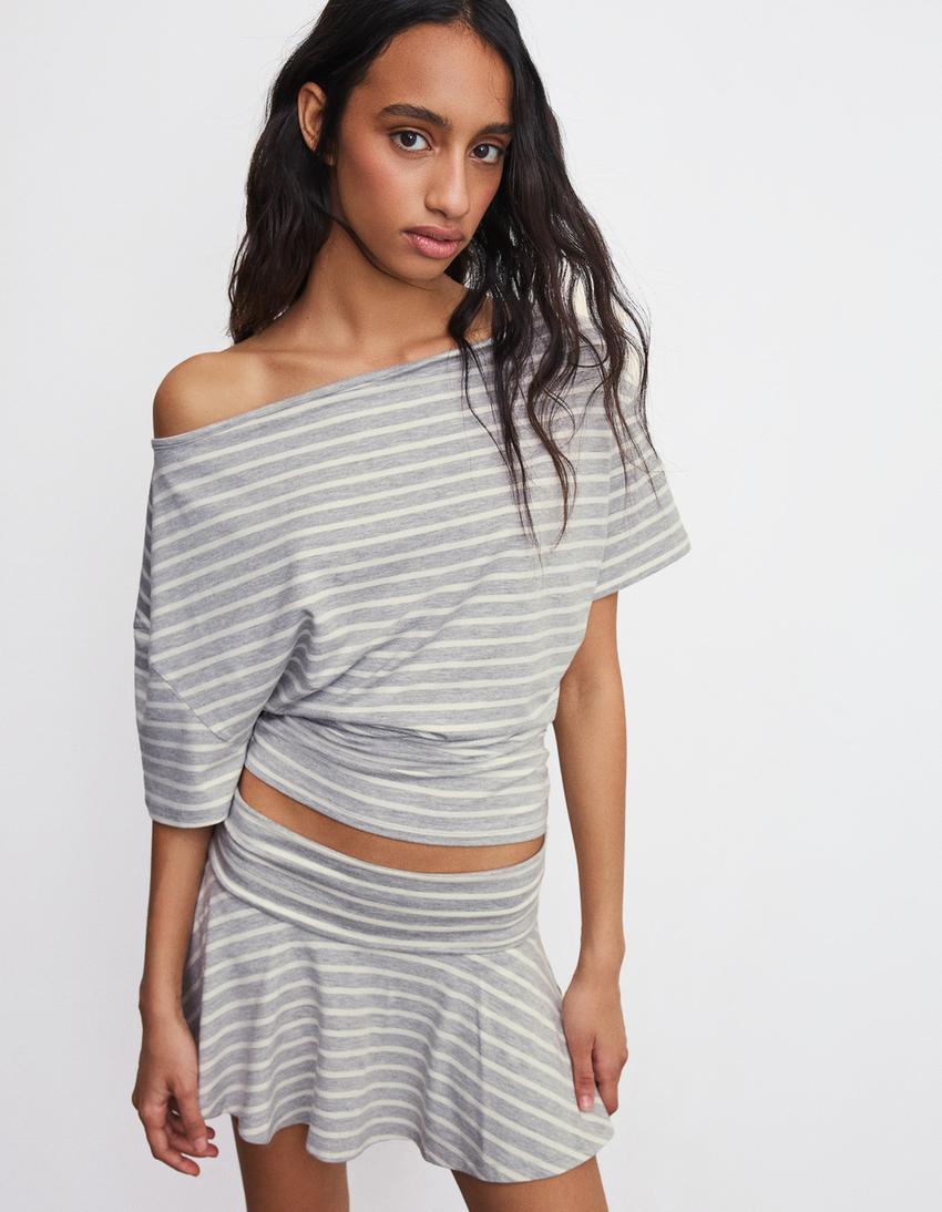 Mini skirt with double-layered waist-Off white